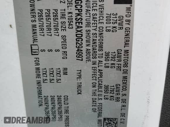 2013 Chevrolet Silverado 1500 LT с VIN 3GCPKSEAXDG294997, выставлен на аукционе Copart как лот 51575565 с пробегом 200 645 миль миль и Списание • Salvage title. История ставок и продаж доступна на DreamBid. Изображение 12.