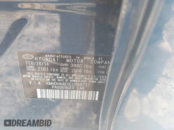 2014 Hyundai Elantra SE с VIN KMHDH4AE0EU148737, выставлен на аукционе IAAI как лот 43365242 с пробегом 206 204 миль миль и . История ставок и продаж доступна на DreamBid. Изображение 9.