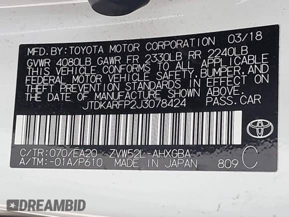 2018 Toyota Prius Plus z VIN JTDKARFP2J3078424, wystawiony jako IAAI lot #42532918 z przebiegiem 93 465 mil mil oraz . Historia ofert i sprzedaży dostępna na DreamBid. Obrazek 9.