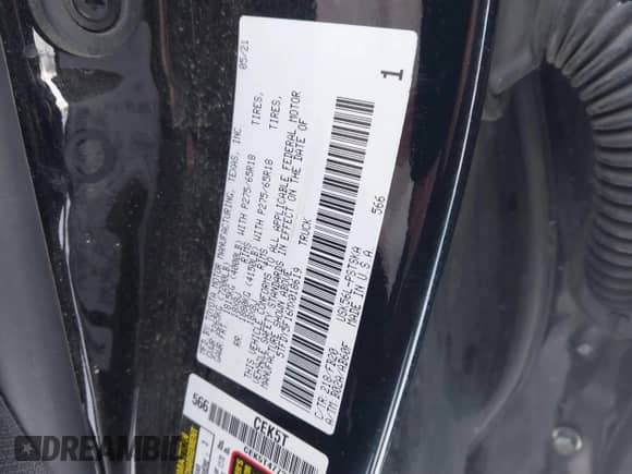 2021 Toyota Tundra SR5 with VIN 5TFDY5F16MX018619, listed as a IAAI auction lot 40810519 with Not provided miles and . Bid and sale history available at DreamBid. Image 9.