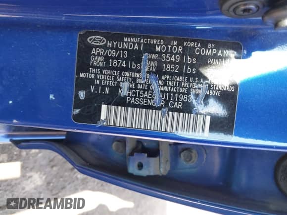 2013 Hyundai Accent GS с VIN KMHCT5AE8DU111983, выставлен на аукционе IAAI как лот 43251853 с пробегом 108 629 миль миль и . История ставок и продаж доступна на DreamBid. Изображение 9.