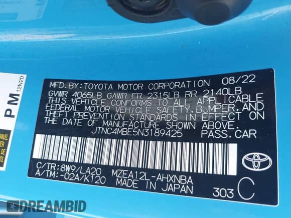 2022 Toyota Corolla XSE с VIN JTNC4MBE5N3189425, выставлен на аукционе IAAI как лот 42596463 с пробегом 44 089 миль миль и . История ставок и продаж доступна на DreamBid. Изображение 9.