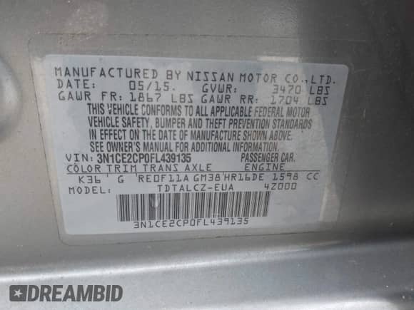 2015 Nissan Note SV z VIN 3N1CE2CP0FL439135, wystawiony jako IAAI lot #42456245 z przebiegiem 92 788 mil mil oraz . Historia ofert i sprzedaży dostępna na DreamBid. Obrazek 9.