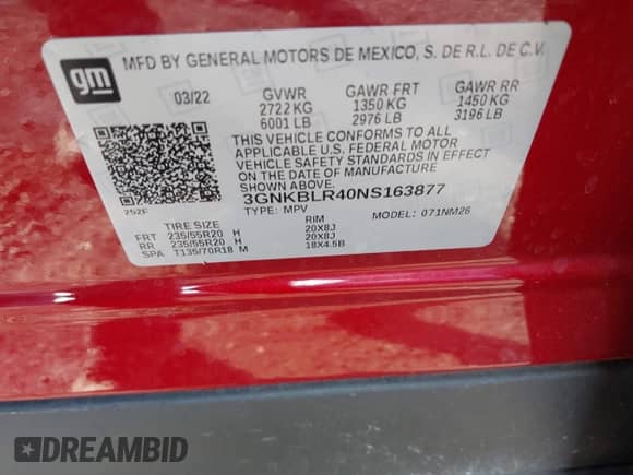 2022 Chevrolet Blazer Premier с VIN 3GNKBLR40NS163877, выставлен на аукционе IAAI как лот 41249191 с пробегом 22 235 миль миль и . История ставок и продаж доступна на DreamBid. Изображение 9.