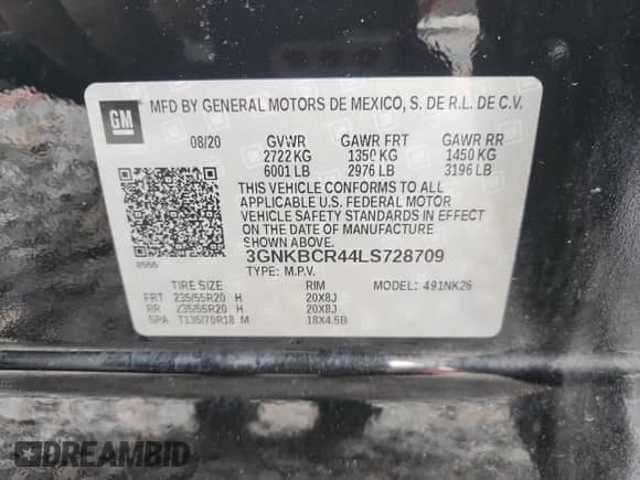 2020 Chevrolet Blazer LT с VIN 3GNKBCR44LS728709, выставлен на аукционе Copart как лот 81272615 с пробегом 108 098 миль миль и Списание • Salvage title. История ставок и продаж доступна на DreamBid. Изображение 13.