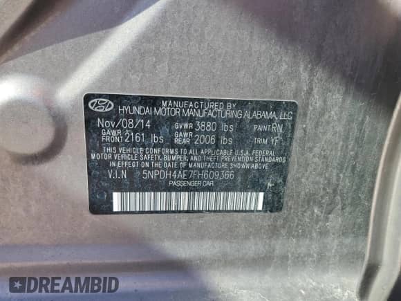 2015 Hyundai Elantra SE с VIN 5NPDH4AE7FH609366, выставлен на аукционе Copart как лот 84532775 с пробегом 218 048 миль миль и Чистый • Clean title. История ставок и продаж доступна на DreamBid. Изображение 12.