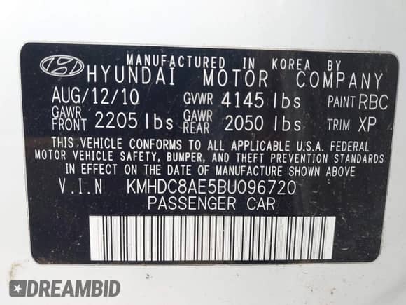 2011 Hyundai Elantra GLS z VIN KMHDC8AE5BU096720, wystawiony jako IAAI lot #42961373 z przebiegiem 214 111 mil mil oraz . Historia ofert i sprzedaży dostępna na DreamBid. Obrazek 9.