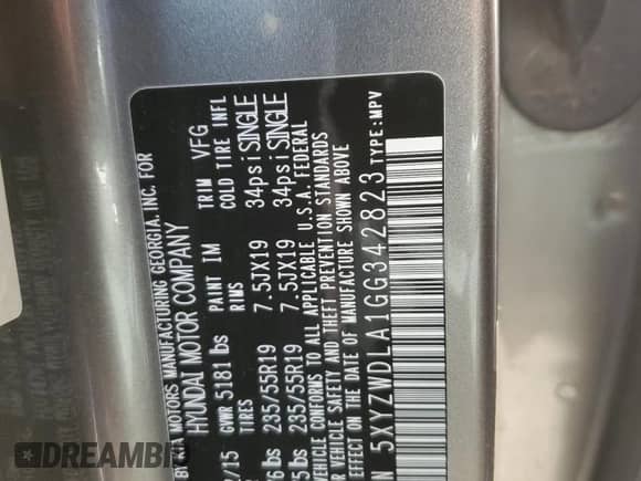 2016 Hyundai Santa Fe с VIN 5XYZWDLA1GG342823, выставлен на аукционе Copart как лот 67269025 с пробегом Не указан миль и Списание • Salvage title. История ставок и продаж доступна на DreamBid. Изображение 14.