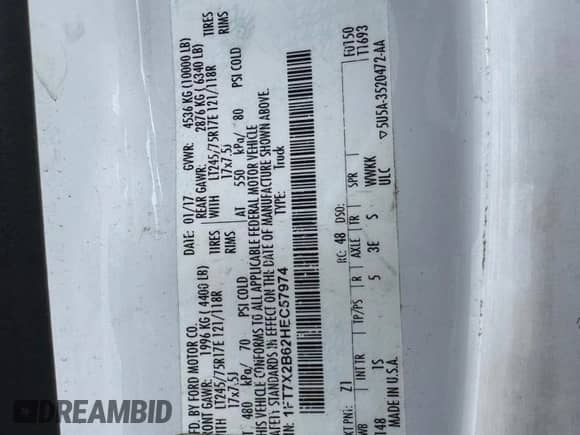 2017 Ford F-250 XLT с VIN 1FT7X2B62HEC57974, выставлен на аукционе Copart как лот 59557815 с пробегом 217 373 миль миль и Чистый • Clean title. История ставок и продаж доступна на DreamBid. Изображение 10.