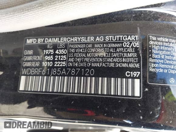 2005 Mercedes-Benz C 240 z VIN WDBRF61J85A787120, wystawiony jako IAAI lot #43391262 z przebiegiem 219 871 mil mil oraz . Historia ofert i sprzedaży dostępna na DreamBid. Obrazek 9.