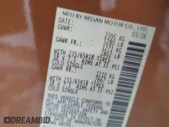 2016 Nissan Murano S с VIN 5N1AZ2MH7GN123390, выставлен на аукционе Copart как лот 58326825 с пробегом 104 382 миль миль и Списание • Salvage title. История ставок и продаж доступна на DreamBid. Изображение 13.