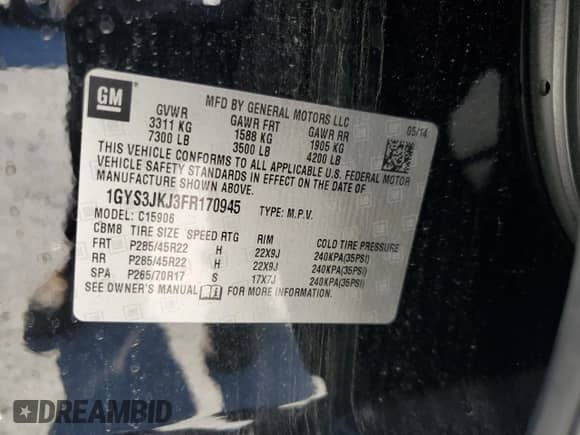 2015 Cadillac Escalade ESV Premium с VIN 1GYS3JKJ3FR170945, выставлен на аукционе Copart как лот 85389595 с пробегом 93 677 миль миль и Чистый • Clean title. История ставок и продаж доступна на DreamBid. Изображение 13.