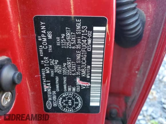 2015 Hyundai Tucson SE z VIN KM8JUCAG1FU047153, wystawiony jako Copart lot #70693555 z przebiegiem Nie podano mil oraz Szkoda całkowita • Salvage title. Historia ofert i sprzedaży dostępna na DreamBid. Obrazek 14.