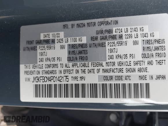 2023 Mazda CX-5 S Carbon Edition z VIN JM3KFBCM4P0142175, wystawiony jako IAAI lot #42523647 z przebiegiem 48 655 mil mil oraz . Historia ofert i sprzedaży dostępna na DreamBid. Obrazek 9.