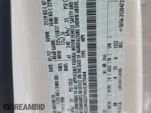 2017 Ford Escape SE with VIN 1FMCU9GD7HUC87044, listed as a Copart auction lot 89868425 with 126,202 mi miles and Clean title. Bid and sale history available at DreamBid. Image 13.