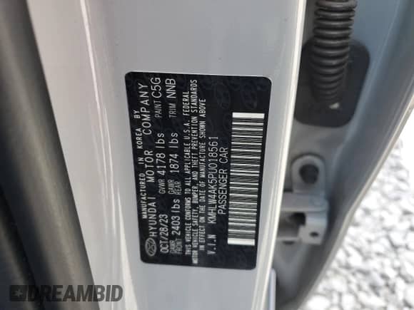 2023 Hyundai Elantra с VIN KMHLW4AK5PU018561, выставлен на аукционе Copart как лот 68216825 с пробегом 42 059 миль миль и Списание • Salvage title. История ставок и продаж доступна на DreamBid. Изображение 12.