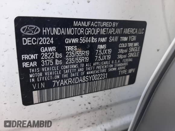 2025 Hyundai Ioniq 5 с VIN 7YAKR4DA8SY002231, выставлен на аукционе Copart как лот 55471705 с пробегом 2 047 миль миль и Списание • Salvage title. История ставок и продаж доступна на DreamBid. Изображение 12.