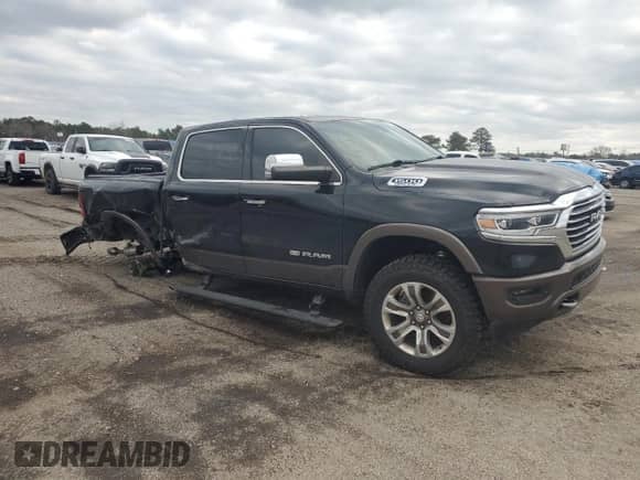 2020 Ram 1500 Longhorn with VIN 1C6SRFKT5LN393744, listed as a Copart auction lot 43413855 with 57,380 mi miles and Non repairable. Bid and sale history available at DreamBid. Image 4.