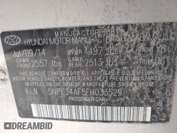 2015 Hyundai Sonata Limited z VIN 5NPE34AF5FH033529, wystawiony jako IAAI lot #43416871 z przebiegiem 182 317 mil mil oraz . Historia ofert i sprzedaży dostępna na DreamBid. Obrazek 9.