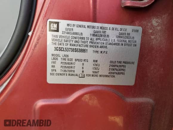 2008 Saturn VUE XR z VIN 3GSCL53738S638861, wystawiony jako Copart lot #84599075 z przebiegiem 80 065 mil mil oraz Szkoda całkowita • Salvage title. Historia ofert i sprzedaży dostępna na DreamBid. Obrazek 13.