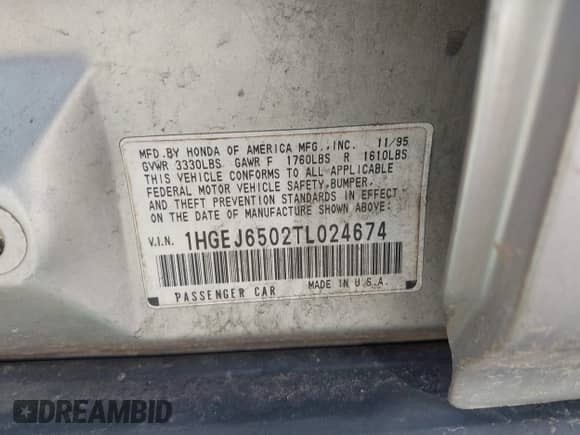 1996 Honda Civic с VIN 1HGEJ6502TL024674, выставлен на аукционе IAAI как лот 42233487 с пробегом 75 618 миль миль и . История ставок и продаж доступна на DreamBid. Изображение 9.