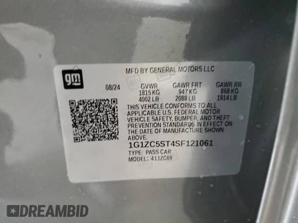 2025 Chevrolet Malibu LS с VIN 1G1ZC5ST4SF121061, выставлен на аукционе Copart как лот 85170635 с пробегом 18 888 миль миль и Списание • Salvage title. История ставок и продаж доступна на DreamBid. Изображение 12.