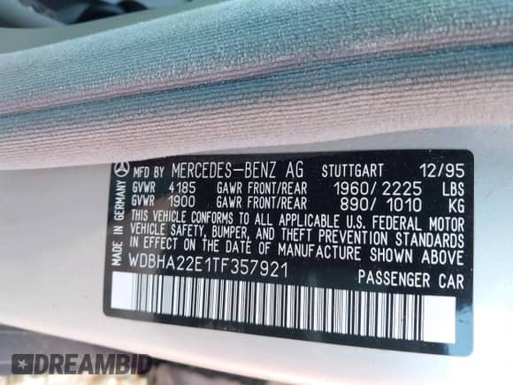 1996 Mercedes-Benz C с VIN WDBHA22E1TF357921, выставлен на аукционе IAAI как лот 41440228 с пробегом 89 980 миль миль и . История ставок и продаж доступна на DreamBid. Изображение 9.