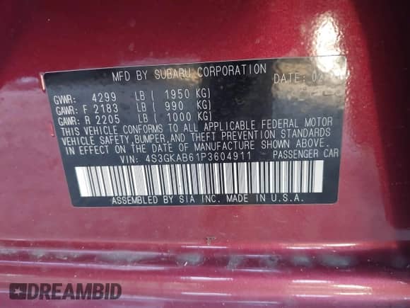 2023 Subaru Impreza с VIN 4S3GKAB61P3604911, выставлен на аукционе IAAI как лот 41365720 с пробегом 6 107 миль миль и . История ставок и продаж доступна на DreamBid. Изображение 9.