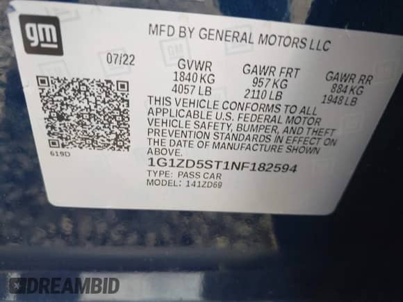 2022 Chevrolet Malibu LT z VIN 1G1ZD5ST1NF182594, wystawiony jako IAAI lot #42238632 z przebiegiem 40 735 mil mil oraz . Historia ofert i sprzedaży dostępna na DreamBid. Obrazek 9.