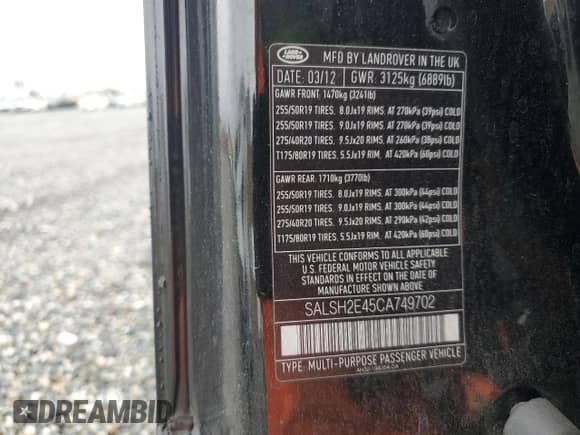 2012 Land Rover Range Rover Sport SC z VIN SALSH2E45CA749702, wystawiony jako Copart lot #48366495 z przebiegiem 128 439 mil mil oraz Szkoda całkowita • Salvage title. Historia ofert i sprzedaży dostępna na DreamBid. Obrazek 13.