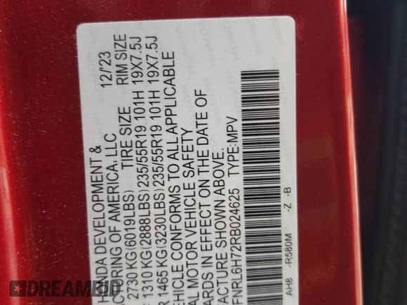 2024 Honda Odyssey Sport z VIN 5FNRL6H72RB024625, wystawiony jako Copart lot #80139835 z przebiegiem 20 269 mil mil oraz Szkoda całkowita • Salvage title. Historia ofert i sprzedaży dostępna na DreamBid. Obrazek 14.