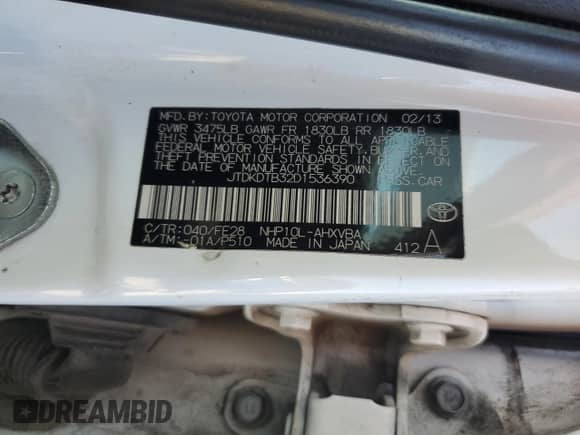 2013 Toyota Prius Three with VIN JTDKDTB32D1536390, listed as a Copart auction lot 81146615 with 280,037 mi miles and Salvage title. Bid and sale history available at DreamBid. Image 13.