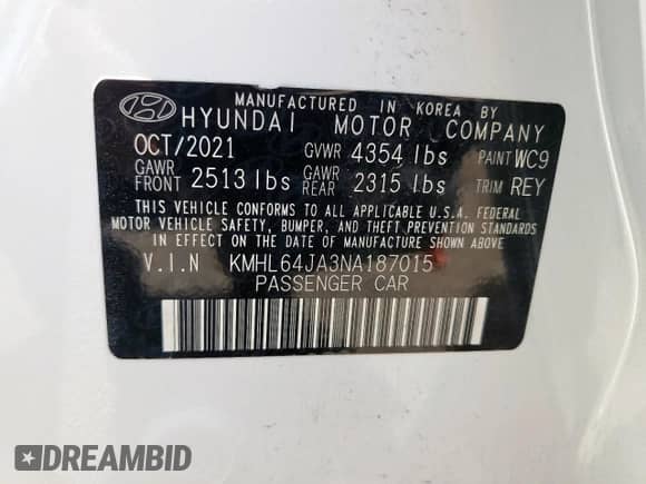 2022 Hyundai Sonata SEL с VIN KMHL64JA3NA187015, выставлен на аукционе Copart как лот 66016265 с пробегом 34 079 миль миль и Чистый • Clean title. История ставок и продаж доступна на DreamBid. Изображение 12.