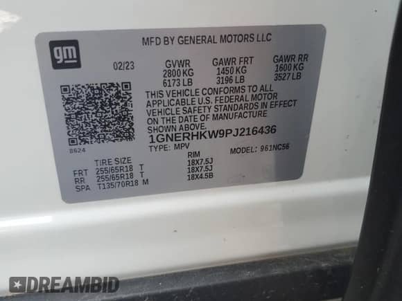 2023 Chevrolet Traverse LT with VIN 1GNERHKW9PJ216436, listed as a Copart auction lot 65161225 with 9,207 mi miles and Salvage title. Bid and sale history available at DreamBid. Image 13.