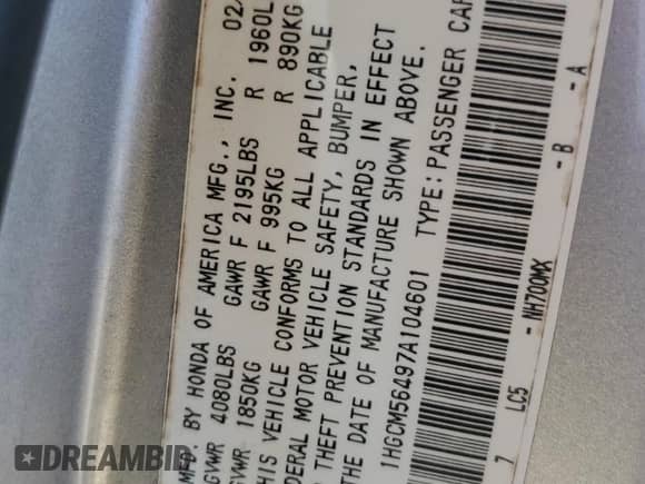 2007 Honda Accord LX z VIN 1HGCM56497A104601, wystawiony jako Copart lot #86326505 z przebiegiem Nie podano mil oraz Szkoda całkowita • Salvage title. Historia ofert i sprzedaży dostępna na DreamBid. Obrazek 12.