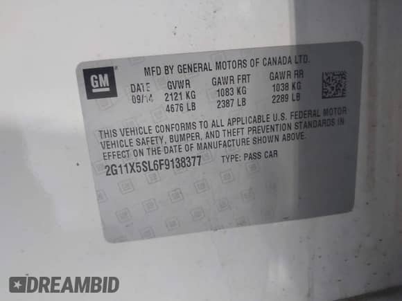 2015 Chevrolet Impala LS z VIN 2G11X5SL6F9138377, wystawiony jako IAAI lot #42618022 z przebiegiem 122 811 mil mil oraz . Historia ofert i sprzedaży dostępna na DreamBid. Obrazek 9.