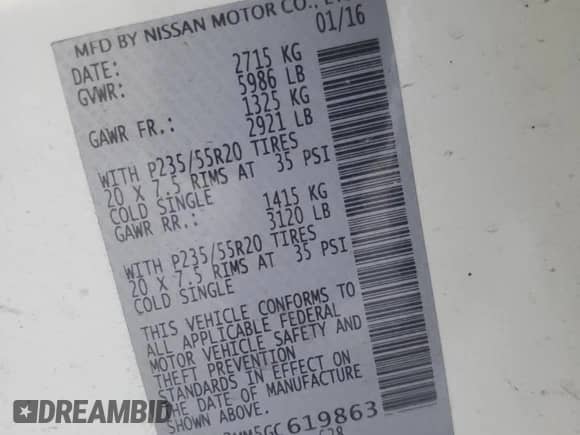 2016 Nissan Pathfinder SV z VIN 5N1AR2MM5GC619863, wystawiony jako Copart lot #81551905 z przebiegiem 222 252 mil mil oraz Szkoda całkowita • Salvage title. Historia ofert i sprzedaży dostępna na DreamBid. Obrazek 13.