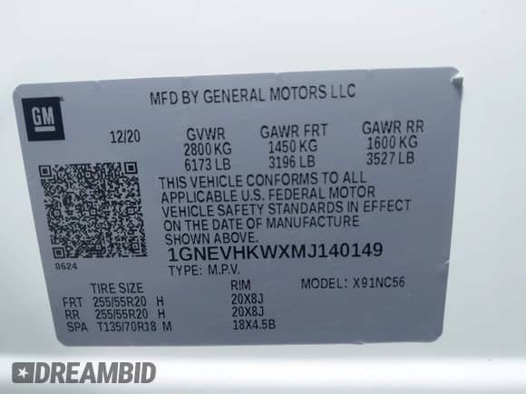 2021 Chevrolet Traverse LT с VIN 1GNEVHKWXMJ140149, выставлен на аукционе IAAI как лот 42179644 с пробегом 59 792 миль миль и . История ставок и продаж доступна на DreamBid. Изображение 9.