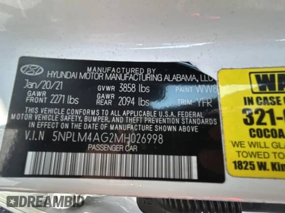 2021 Hyundai Elantra SEL с VIN 5NPLM4AG2MH026998, выставлен на аукционе Copart как лот 61692135 с пробегом 55 861 миль миль и Чистый • Clean title. История ставок и продаж доступна на DreamBid. Изображение 10.