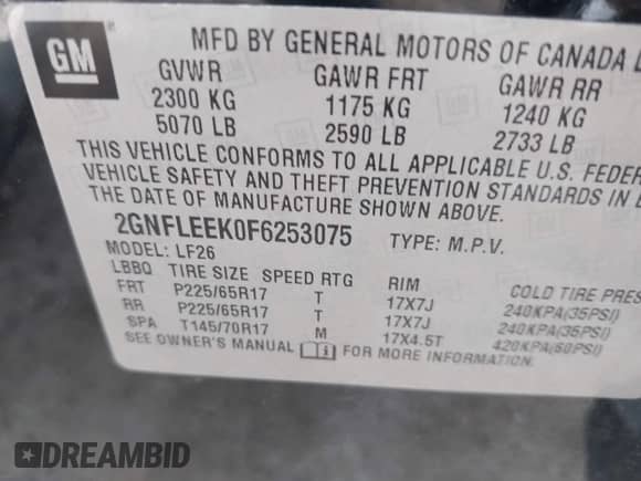 2015 Chevrolet Equinox LS with VIN 2GNFLEEK0F6253075, listed as a IAAI auction lot 42849235 with 39,296 mi miles and . Bid and sale history available at DreamBid. Image 9.