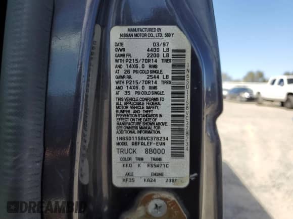 1997 Nissan Frontier XE with VIN 1N6SD11S8VC378234, listed as a Copart auction lot 80878625 with 221,898 mi miles and Clean title. Bid and sale history available at DreamBid. Image 12.