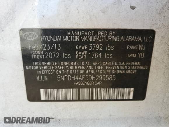2013 Hyundai Elantra GLS z VIN 5NPDH4AE5DH299585, wystawiony jako Copart lot #85079885 z przebiegiem 104 694 mil mil oraz Szkoda całkowita • Salvage title. Historia ofert i sprzedaży dostępna na DreamBid. Obrazek 12.