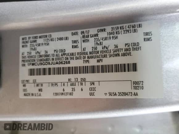 2018 Ford Escape SE z VIN 1FMCU9GD9JUA06268, wystawiony jako Copart lot #90476145 z przebiegiem Nie podano mil oraz Czysty tytuł • Clean title. Historia ofert i sprzedaży dostępna na DreamBid. Obrazek 14.