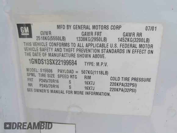 2002 Chevrolet TrailBlazer LS с VIN 1GNDS13SX22199684, выставлен на аукционе IAAI как лот 42680182 с пробегом 119 339 миль миль и . История ставок и продаж доступна на DreamBid. Изображение 9.