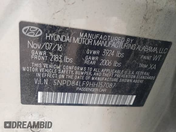 2017 Hyundai Elantra Limited z VIN 5NPD84LF9HH157087, wystawiony jako Copart lot #54763065 z przebiegiem 68 214 mil mil oraz Czysty tytuł • Clean title. Historia ofert i sprzedaży dostępna na DreamBid. Obrazek 12.