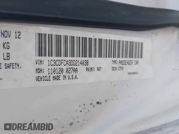 2013 Dodge Dart Limited with VIN 1C3CDFCA3DD214038, listed as a IAAI auction lot 43130695 with 164,596 mi miles and . Bid and sale history available at DreamBid. Image 9.