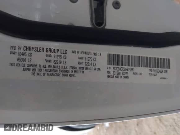 2013 Chrysler 300 C with VIN 2C3CCAET5DH674051, listed as a IAAI auction lot 42185032 with 71,983 mi miles and . Bid and sale history available at DreamBid. Image 9.