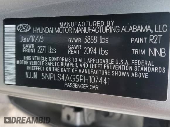 2023 Hyundai Elantra SEL с VIN 5NPLS4AG5PH107441, выставлен на аукционе Copart как лот 57167105 с пробегом 27 115 миль миль и Списание • Salvage title. История ставок и продаж доступна на DreamBid. Изображение 13.