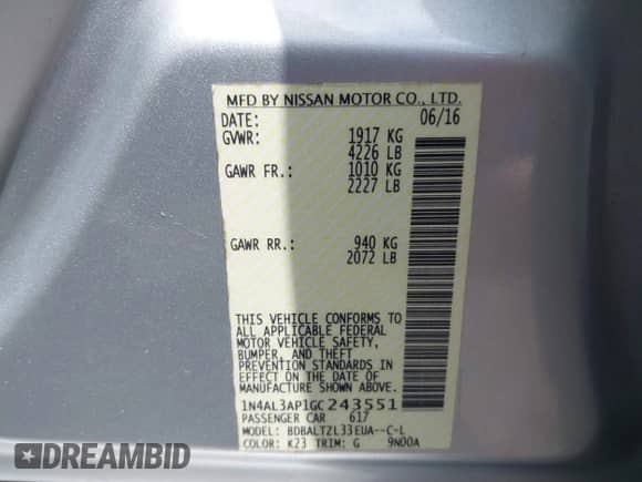 2016 Nissan Altima SV z VIN 1N4AL3AP1GC243551, wystawiony jako IAAI lot #42731271 z przebiegiem 88 879 mil mil oraz . Historia ofert i sprzedaży dostępna na DreamBid. Obrazek 9.