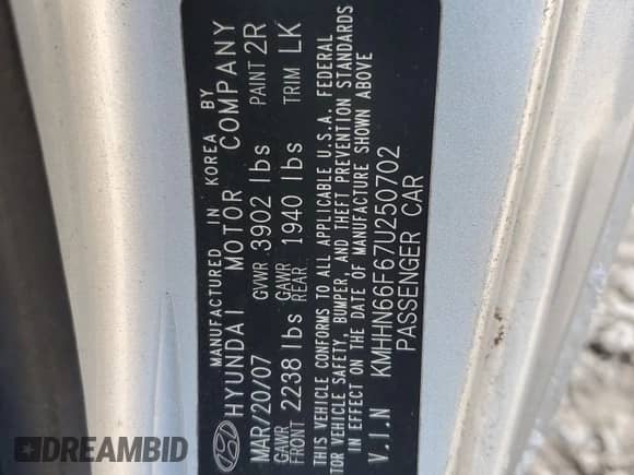 2007 Hyundai Tiburon GT с VIN KMHHN66F67U250702, выставлен на аукционе Copart как лот 42036935 с пробегом 118 061 миль миль и Списание • Salvage title. История ставок и продаж доступна на DreamBid. Изображение 12.